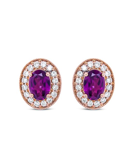 Haus of Brilliance Purple 14K 7X5Mm Oval Cut Garnet And 3/8 Cttw Round Diamond Halo Stud Earrings (G-H Color, Si1-Si2 Clarity)