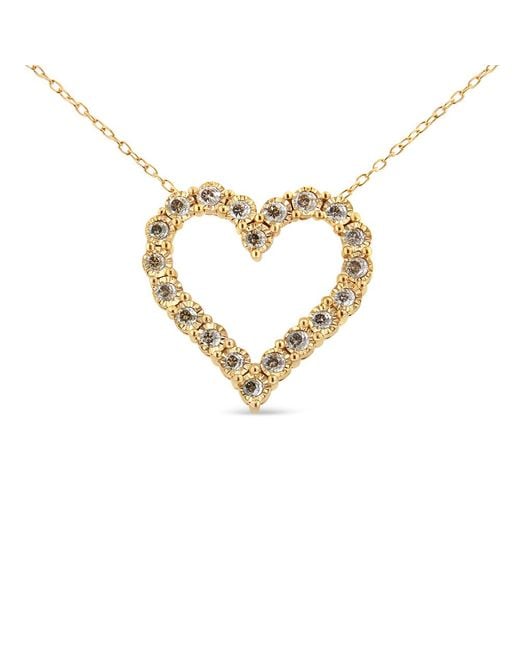 Haus of Brilliance Metallic 10K Flashed .925 Sterling 1/2 Cttw Champagne Diamond Miracle Plate Heart Pendant Necklace (K-L Color, I1-I2 Clarity)