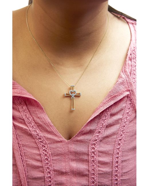 Haus of Brilliance Black 14K Plated .925 Sterling 1/6 Cttw Diamond Interlocking Heart And Ribbon Cross Pendant Necklace (H-I Color, I2-I3 Clarity)