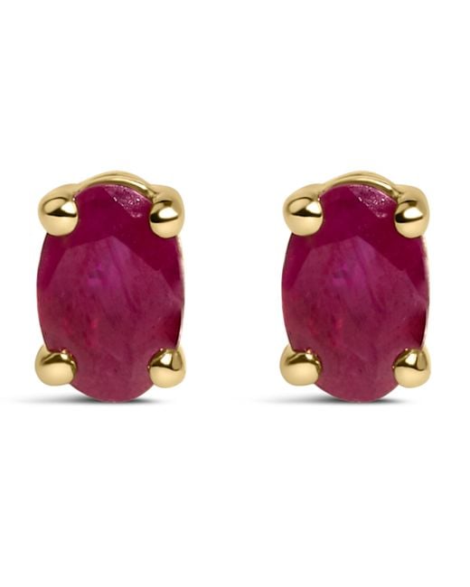 Haus of Brilliance Purple 14K 5X3 Mm Oval Ruby Solitaire Stud Earrings