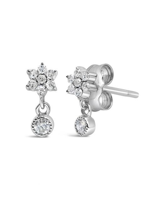 Haus of Brilliance Metallic 925 Sterling 1/10 Cttw Diamond Star Stud With Bezel Drop Dangle Earrings (I-J Color, I2-I3 Clarity)