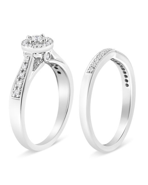 Haus of Brilliance Metallic 925 Sterling 1/3 Cttw Diamond Halo And Pave Shank Engagement Ring Set (I-J Color, I3 Clarity)