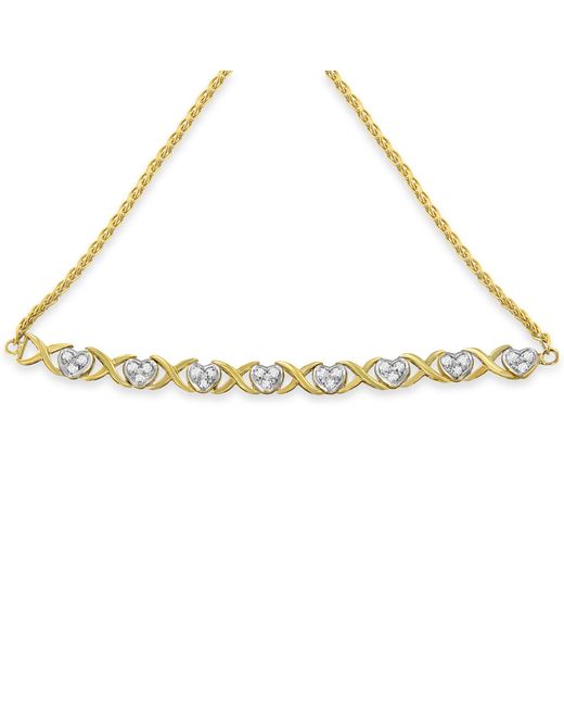 Haus of Brilliance Metallic 10K Over .925 Sterling 1/10 Cttw Diamond Heart And X-Link 6”-9” Adjustable Bolo Bracelet (H-I Color, I2-I3 Clarity)