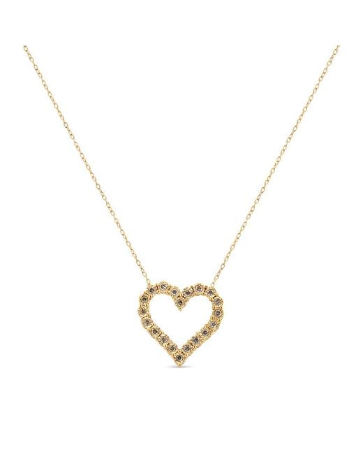 Haus of Brilliance Metallic 10K Flashed .925 Sterling 1/2 Cttw Champagne Diamond Miracle Plate Heart Pendant Necklace (K-L Color, I1-I2 Clarity)