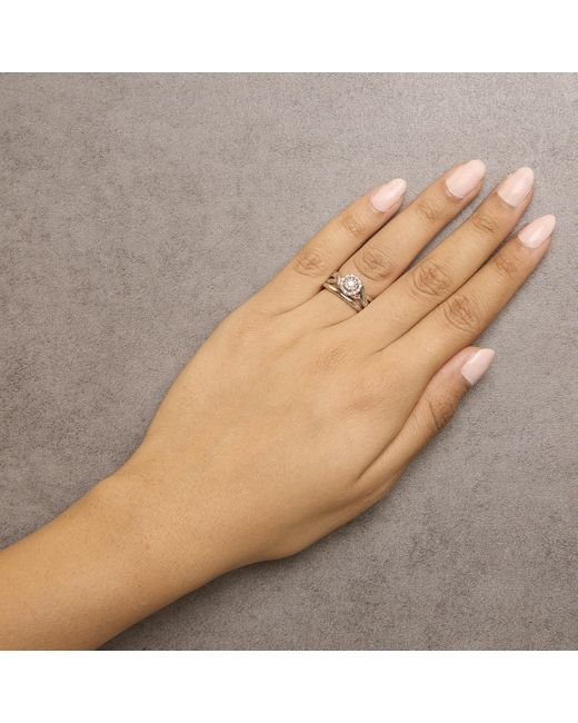 Haus of Brilliance White 925 Sterling 1/7 Cttw Diamond Halo Bypass Engagement Ring And Wedding Band Set (I-J Color, I3 Clarity)