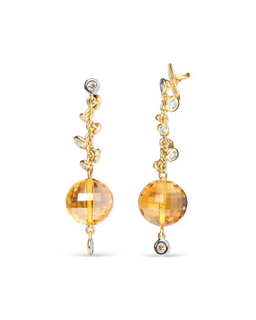 Haus of Brilliance Metallic 18K 2/3 Cttw Round Bezel Diamond And 25Mm Ball Shaped Citrine Gemstone Dangle Stud Earring And G-H Color, Si1-Si2 Clarity)