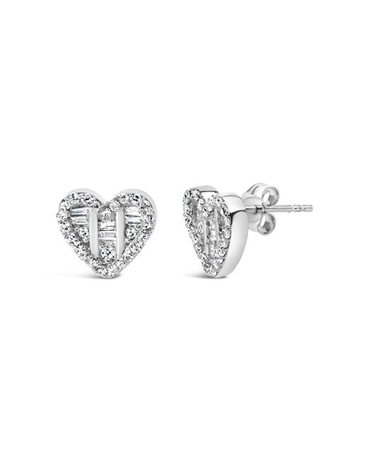 Haus of Brilliance Metallic 925 Sterling 1/2 Cttw Round And Baguette Diamond Composite Heart Shaped Stud Earring (I-J Color, Si2-I1 Clarity)