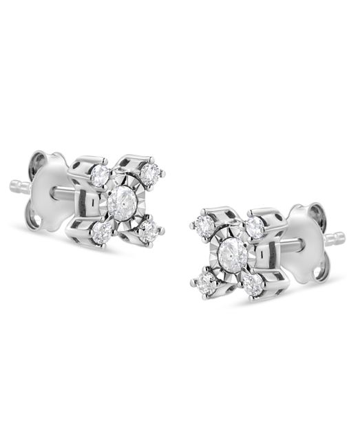 Haus of Brilliance Metallic 925 Sterling 1/4 Cttw Miracle Plate Set Round And Princess-Cut Diamond "X" Shaped Stud Earrings (I-J Color, I2-I3 Clarity)