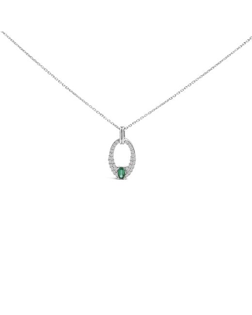 Haus of Brilliance Metallic 925 Sterling Created Emerald And Sapphire Oval Shaped Pendant Necklace