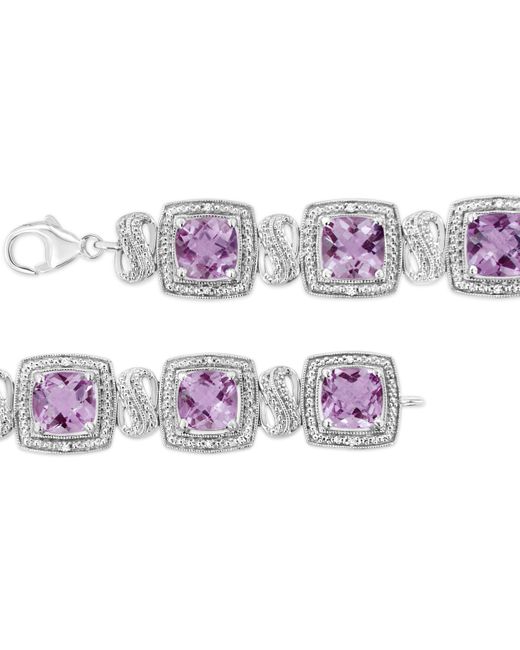 Haus of Brilliance Purple 925 Sterling 7X7 Mm Cushion Cut Amethyst And 1/10 Cttw Round Cut Diamond Square Shape Tennis Bracelet (I-J Color, I1-I2 Clarity)