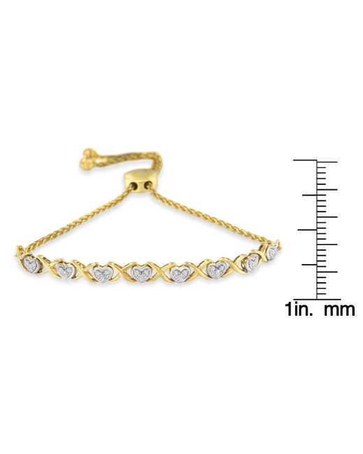 Haus of Brilliance Metallic 10K Over .925 Sterling 1/10 Cttw Diamond Heart And X-Link 6”-9” Adjustable Bolo Bracelet (H-I Color, I2-I3 Clarity)
