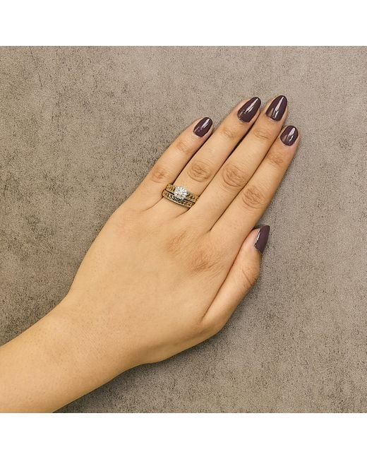 Haus of Brilliance Metallic 14K Plated .925 Sterling 1/5 Cttw Diamond Halo And Milgrain Finish Engagement Ring Bridal Set (I-J Color I3 Clarity)