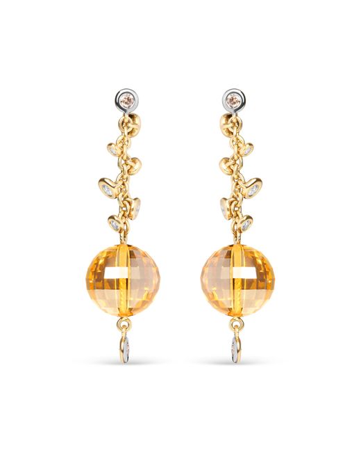 Haus of Brilliance Metallic 18K 2/3 Cttw Round Bezel Diamond And 25Mm Ball Shaped Citrine Gemstone Dangle Stud Earring And G-H Color, Si1-Si2 Clarity)