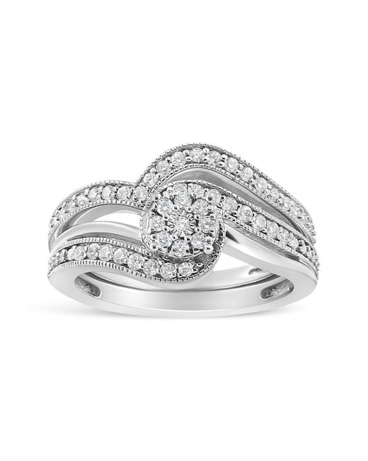 Haus of Brilliance Metallic 925 Sterling 1/3Ct Cttw Multi-Diamond Bypass Vintage-Style Bridal Set Ring And Band (I-J Color, I3 Clarity)