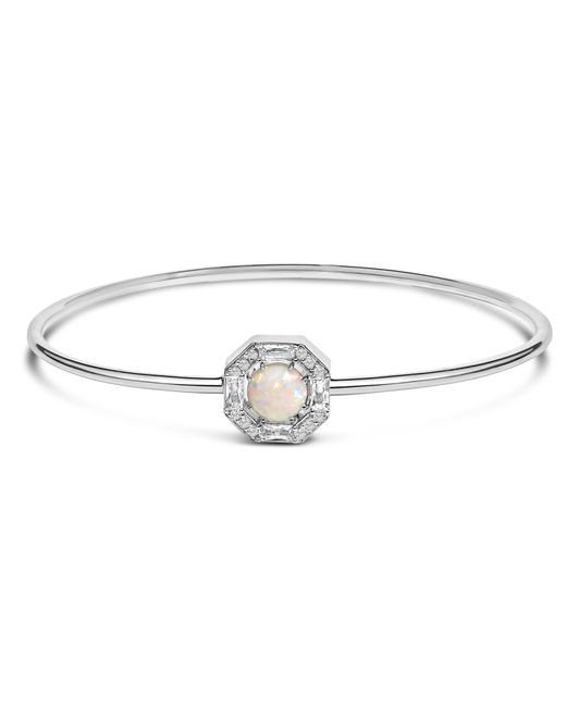 Haus of Brilliance Metallic 925 Sterling 7X7Mm Created Opal And Sapphire Halo Bangle Bracelet