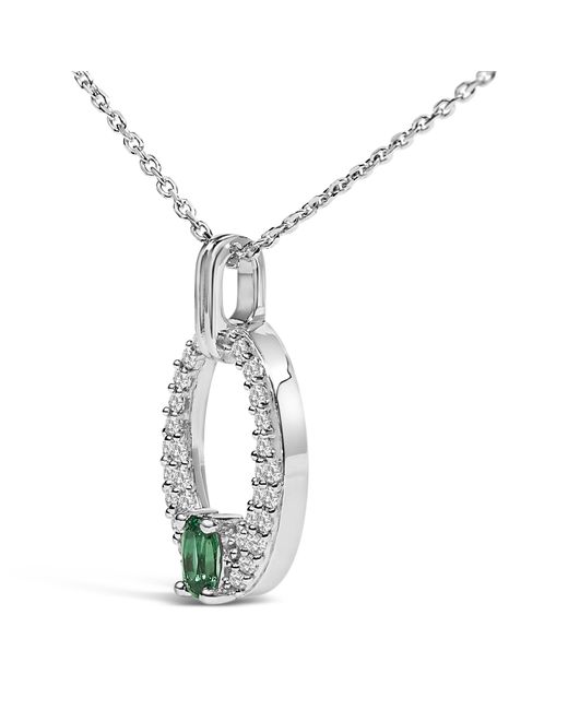 Haus of Brilliance Metallic 925 Sterling Created Emerald And Sapphire Oval Shaped Pendant Necklace