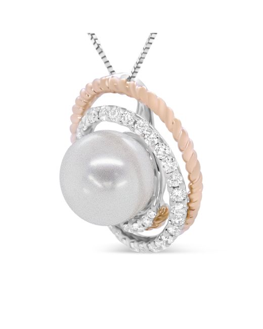 Haus of Brilliance Metallic 14K Rose And 3/8 Cttw Pave Diamond And 9Mm Round Pearl Spiral Openwork 18" Pendant Necklace- (H-I Color, Vs1-Vs2 Clarity)