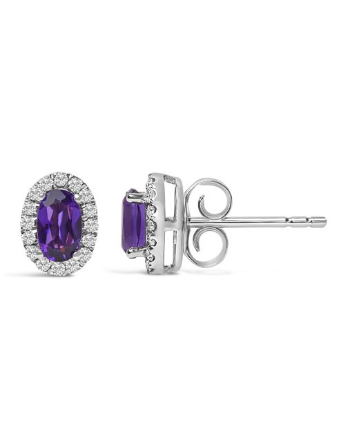 Haus of Brilliance Purple 10K 5X3 Mm Oval Amethyst And Diamond Halo Stud Earrings (I-J Color, I1-I2 Clarity)