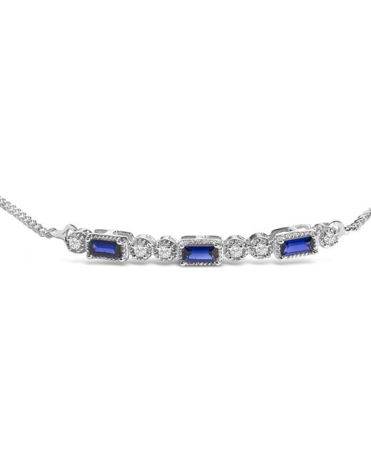 Haus of Brilliance Blue 925 Sterling Created Sapphire And Sapphire Bolo Bracelet