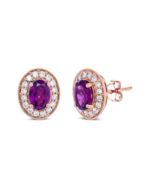 Haus of Brilliance Purple 14K 7X5Mm Oval Cut Garnet And 3/8 Cttw Round Diamond Halo Stud Earrings (G-H Color, Si1-Si2 Clarity)