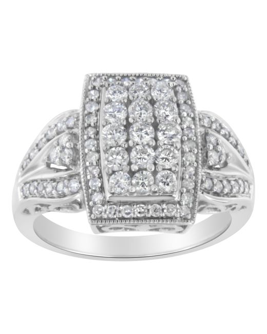 Haus of Brilliance Gray 10K 1.0 Cttw Diamond Rectangular Cushion Shaped Cluster Halo Flared Band Cocktail Fashion Ring (H-I Color, Si2-I1 Clarity)