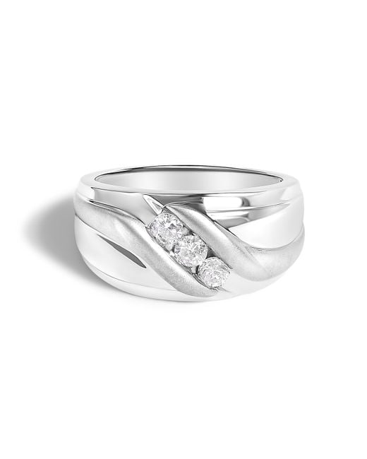 Haus of Brilliance White 925 Sterling 1/2 Cttw Diamond Channel Set 3-Stone Band Ring for men