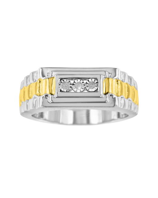 Haus of Brilliance White 10K Plated .925 Sterling Diamond Accent Miracle-Set 3 Stone Ridged Band Gentlemen's Fashion Ring (I-J Color, I2-I3 Clarity) for men
