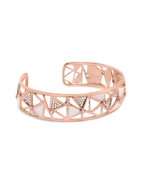 Haus of Brilliance Pink 14K 5/8 Cttw Diamond With Tourmaline Open Cuff Bangle With Enamel (G-H Color, Si1-Si2 Clarity)