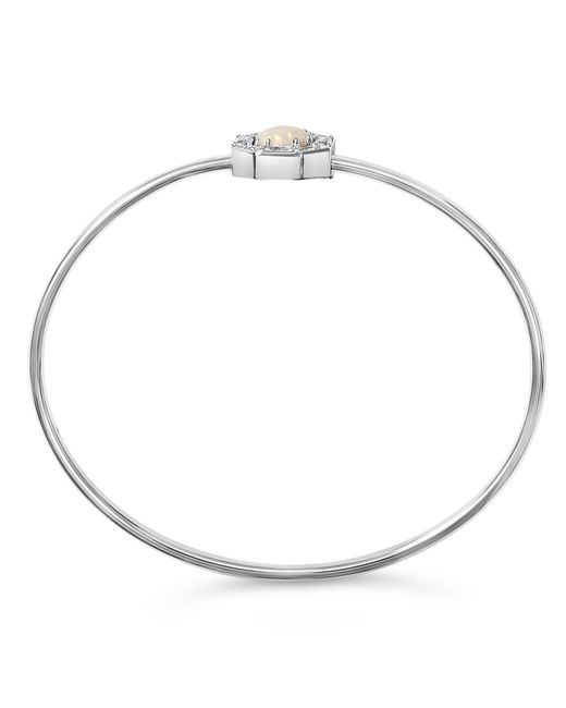 Haus of Brilliance Metallic 925 Sterling 7X7Mm Created Opal And Sapphire Halo Bangle Bracelet