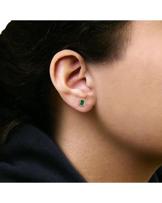 Haus of Brilliance Green 14K Emerald And 1/8 Cttw Diamond Halo Octagonal Shaped Stud Earrings (I-J Color, I1-I2 Clarity)