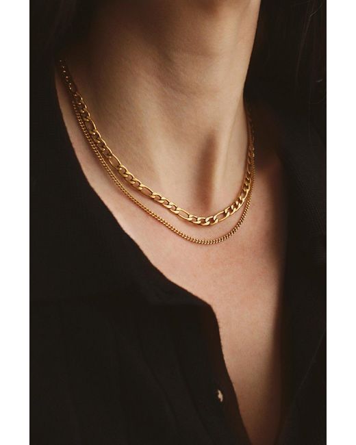 HAUS OF DECK Metallic 18k Gold Plated Figaro Double Chain Layered Necklace