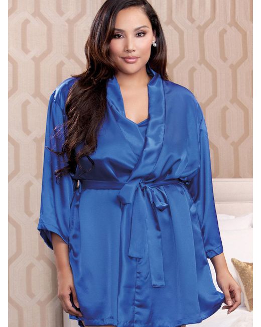 iCollection Lila Plus Size Robe in Blue | Lyst UK