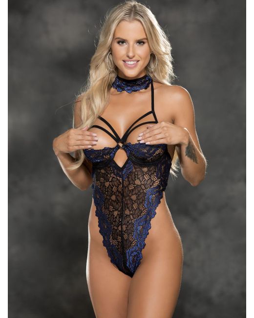 Shirley of Hollywood Jani Sexy Open Cup Lace Teddy Lingerie in Black | Lyst
