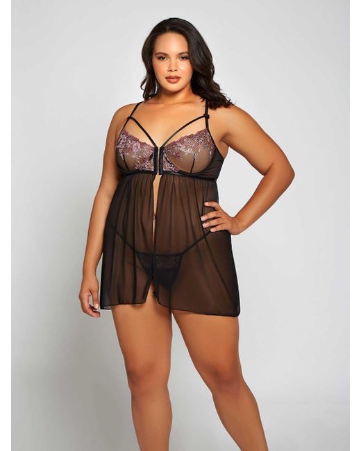 Womens Clothing Nightwear and sleepwear Nightgowns and sleepshirts iCollection Satin Roseanne Plus Size Babydoll in Black 