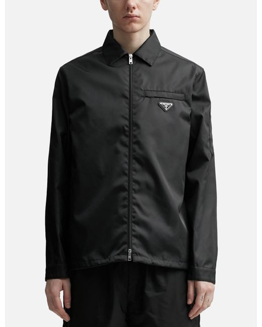 Prada Re-nylon Zip Up Shirt Jacket in Black for Men | Lyst
