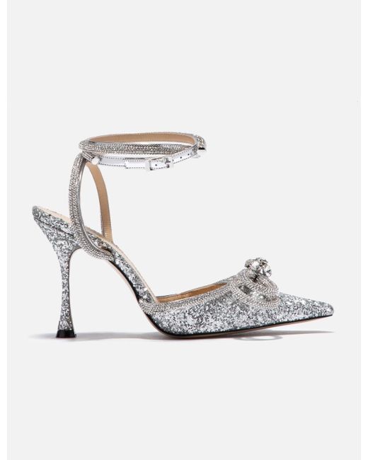 Mach & Mach Double Bow Glitter Heels in White | Lyst