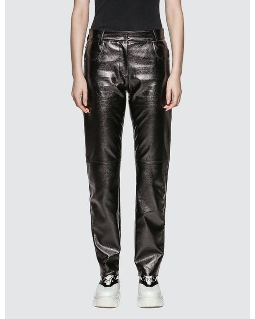 MSGM Faux Leather Straight Leg Pants in Black - Lyst
