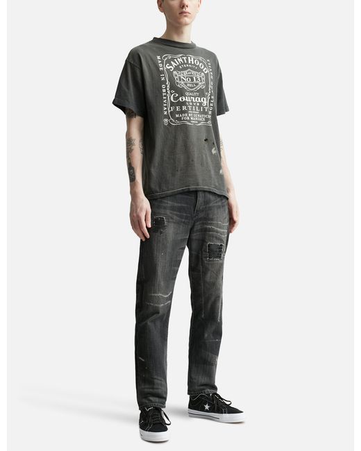 Saint Michael X Neighborhood Skull Biker T-shirt in Black for Men