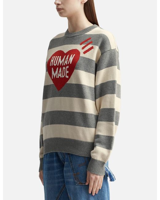 安いそれに目立つ humanmade SWEATER HEART STRIPED GREY HEART KNIT