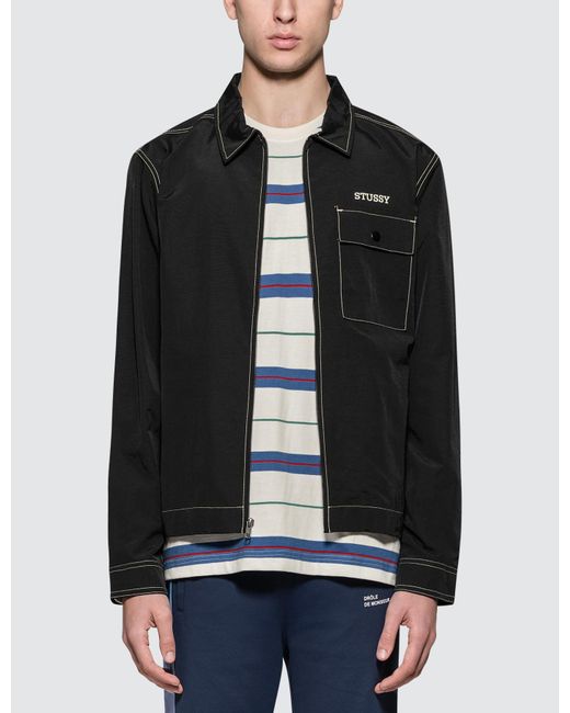 Download Stussy Nylon Zip Jacket in Black for Men - Lyst