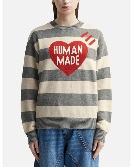 Human Made Striped Heart Knit Sweater in Grey | Lyst Canada
