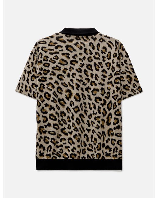 Wacko Maria Leopard Knit Polo Shirt in Black for Men | Lyst