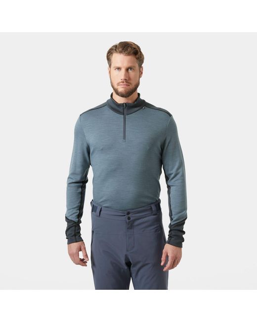 Helly Hansen Blue Lifa Merino Midweight 1/2 Zip Base Layer for men