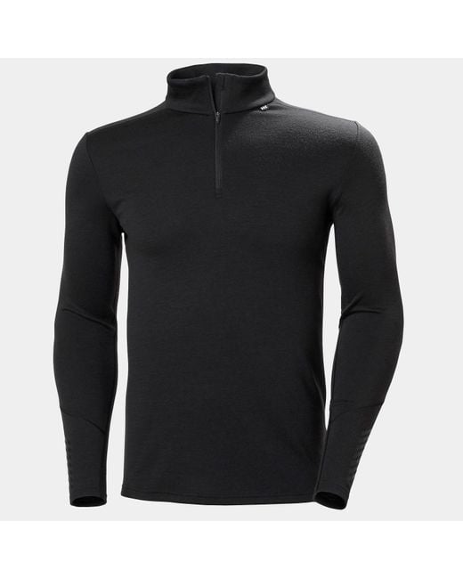 Helly Hansen Black Lifa Merino Midweight 1/2 Zip Base Layer for men