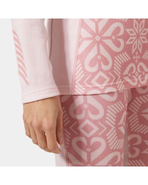 Helly Hansen Pink Lifa Merino Midweight Graphic 1/2 Zip Base Layer