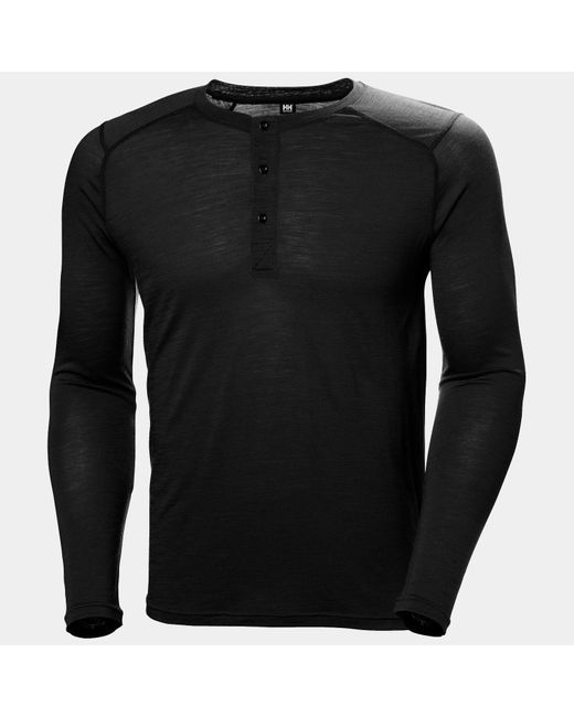 Helly Hansen Black Durawool Long Sleeve Henley for men