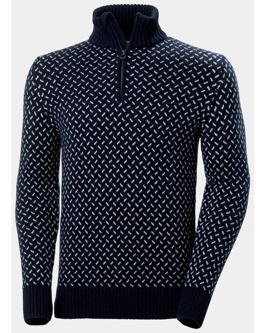 Helly Hansen Blue Men's Arctic Ocean Icelander Wool Knit Half-zip Sweater Mens for men