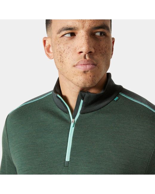 Helly Hansen Green Lifa Merino Midweight 1/2 Zip Base Layer for men