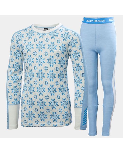 Juniors' Graphic Lifa Merino Base Layer Set Blu di Helly Hansen in Blue