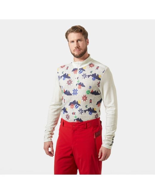 Helly Hansen Red Lifa Merino Midweight 1/2 Zip Base Layer for men